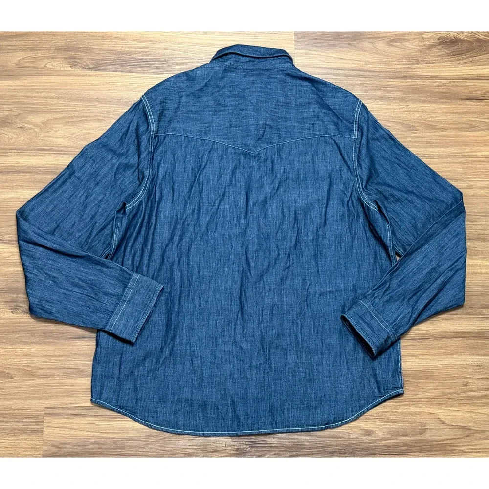 True Religion Mens Dark Wash Western Pearl Snap Shirt Indigo Denim Sz XL